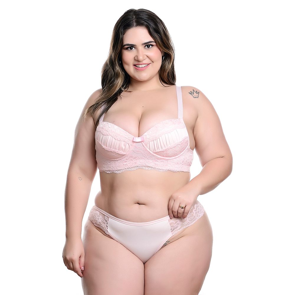 Conjunto Plus Size Modelo Fio Duplo em Microfibra com Detalhes Rendados no Bojo e Lacinho Hot Love