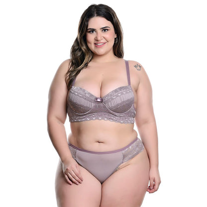 Conjunto Plus Size Modelo Fio Duplo em Microfibra com Detalhes Rendados no Bojo e Lacinho Hot Love