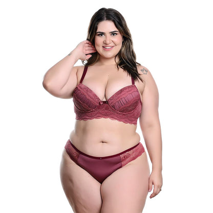 Conjunto Plus Size Modelo Fio Duplo em Microfibra com Detalhes Rendados no Bojo e Lacinho Hot Love