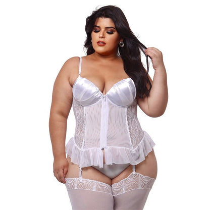 Espartilho Plus Size com Detalhes em Cetim e Renda com Zíper Frontal Macler