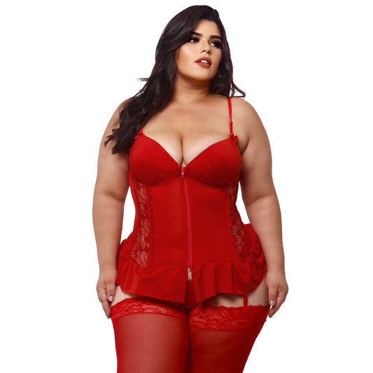 Espartilho Plus Size com Detalhes em Renda Lateral e Zíper Frontal Macler