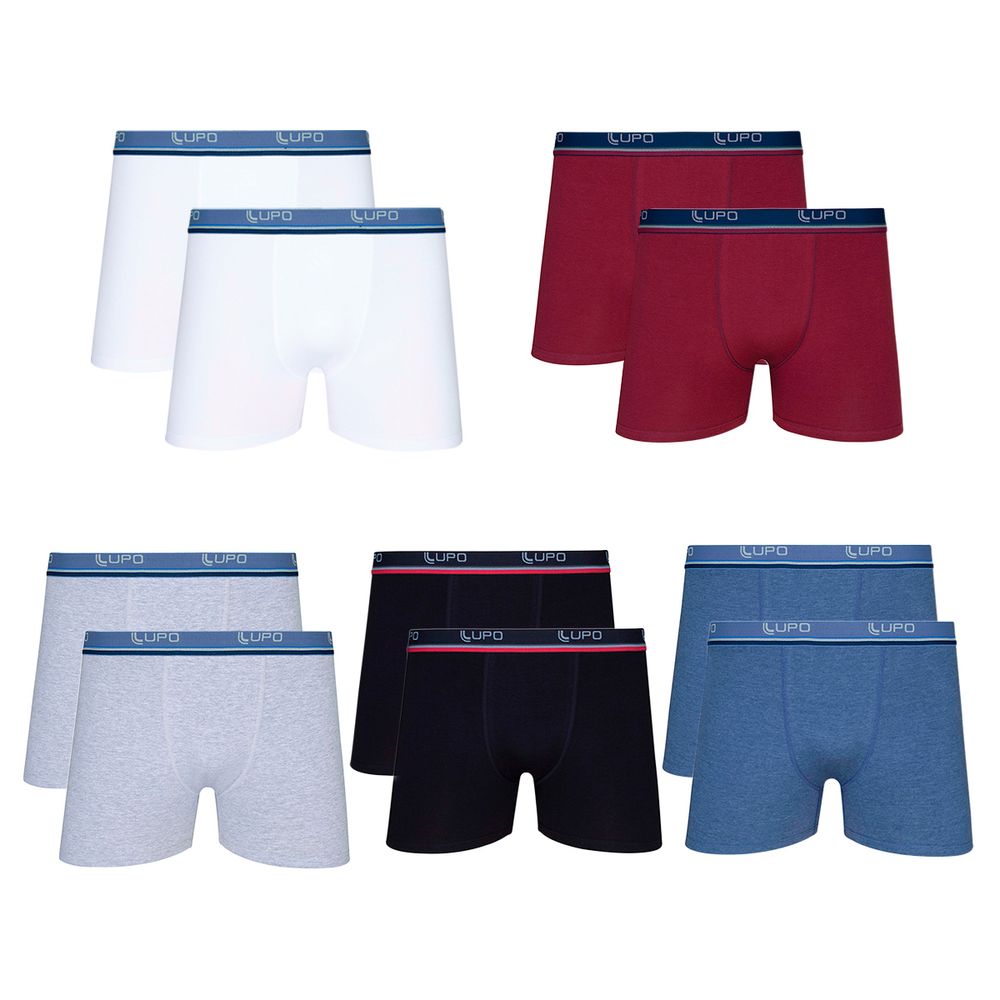 Kit Cueca Boxer Algodão 10 Unidades Lupo