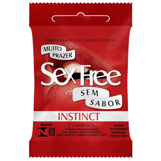 Preservativos Lubrificados Instinct Sem Sabor com 3 unidades Sex Free