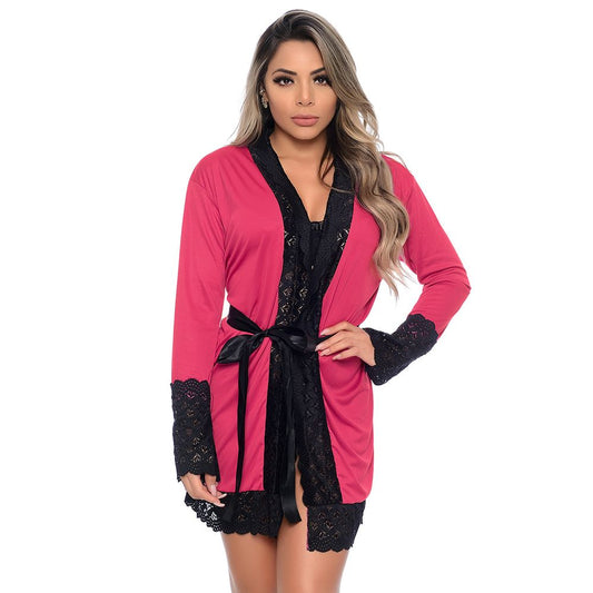 Robe Manga Longa Micrody com Detalhes Rendados Hot Love