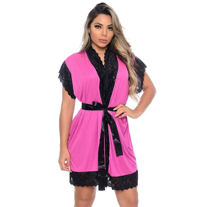 Robe Manga Curta em Microdry com Detalhes Rendados Hot Love