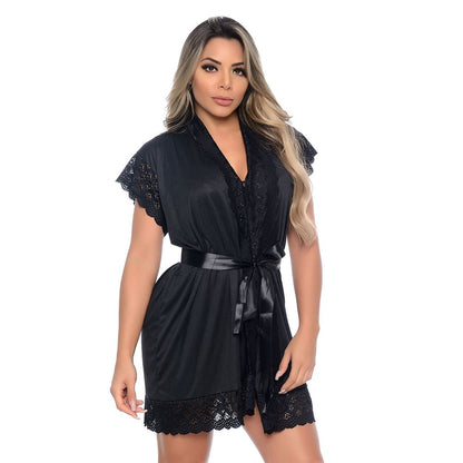 Robe Manga Curta em Microdry com Detalhes Rendados Hot Love