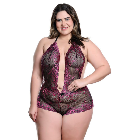 Body Invertido Renda Bicolor Plus Size Hot