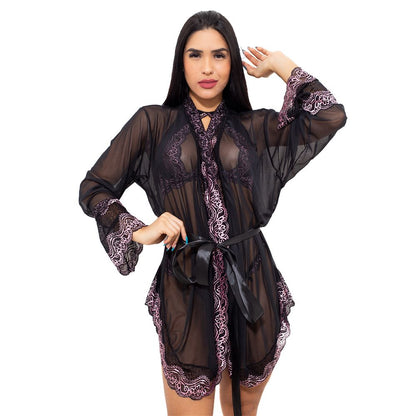 Robe Flare Manga Longa em Tule com Detalhes em Renda Hot Love