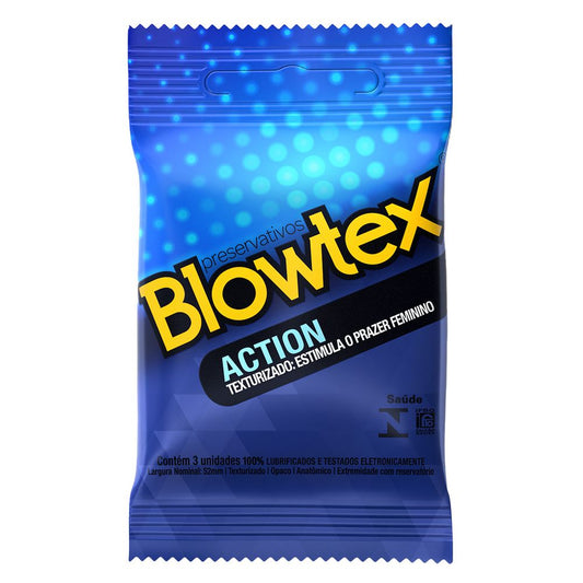 Preservativos Lubrificados Action Texturizado Estimula o Prazer Feminino 3und Blowtex