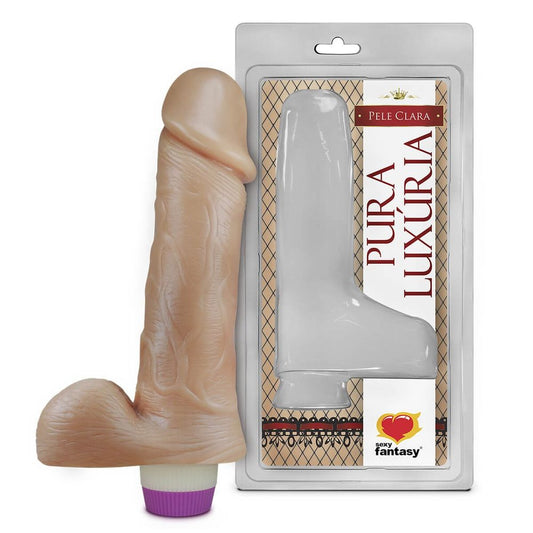 Prótese Pura Luxúria Realístico com Escroto e Vibro 18x4,4 cm Sexy Fantasy