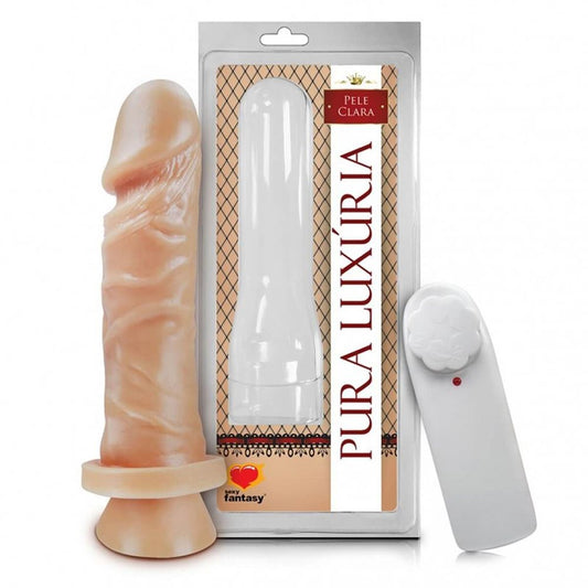 Prótese Pura Luxúria Realístico com Vibro e Ventosa 15,3 x 4cm Sexy Fantasy